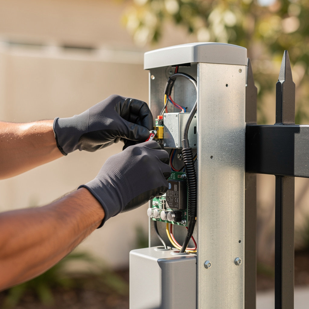 Electric Gates Repairs Company San Diego technician using digital tools for expert gate repair and service diagnostics